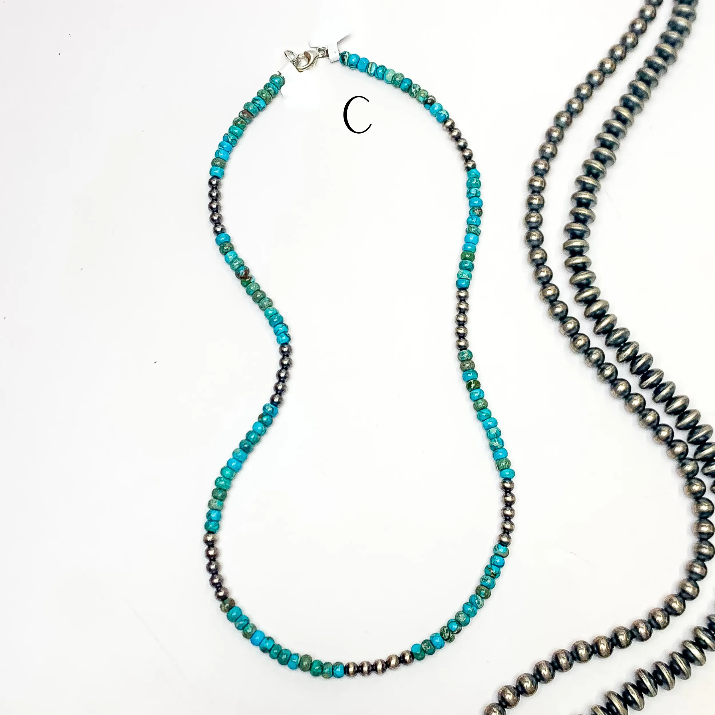 Corina Smith | Navajo Handmade Sterling Silver Kingman Turquoise Beaded Necklace with Navajo Pearl Spacers