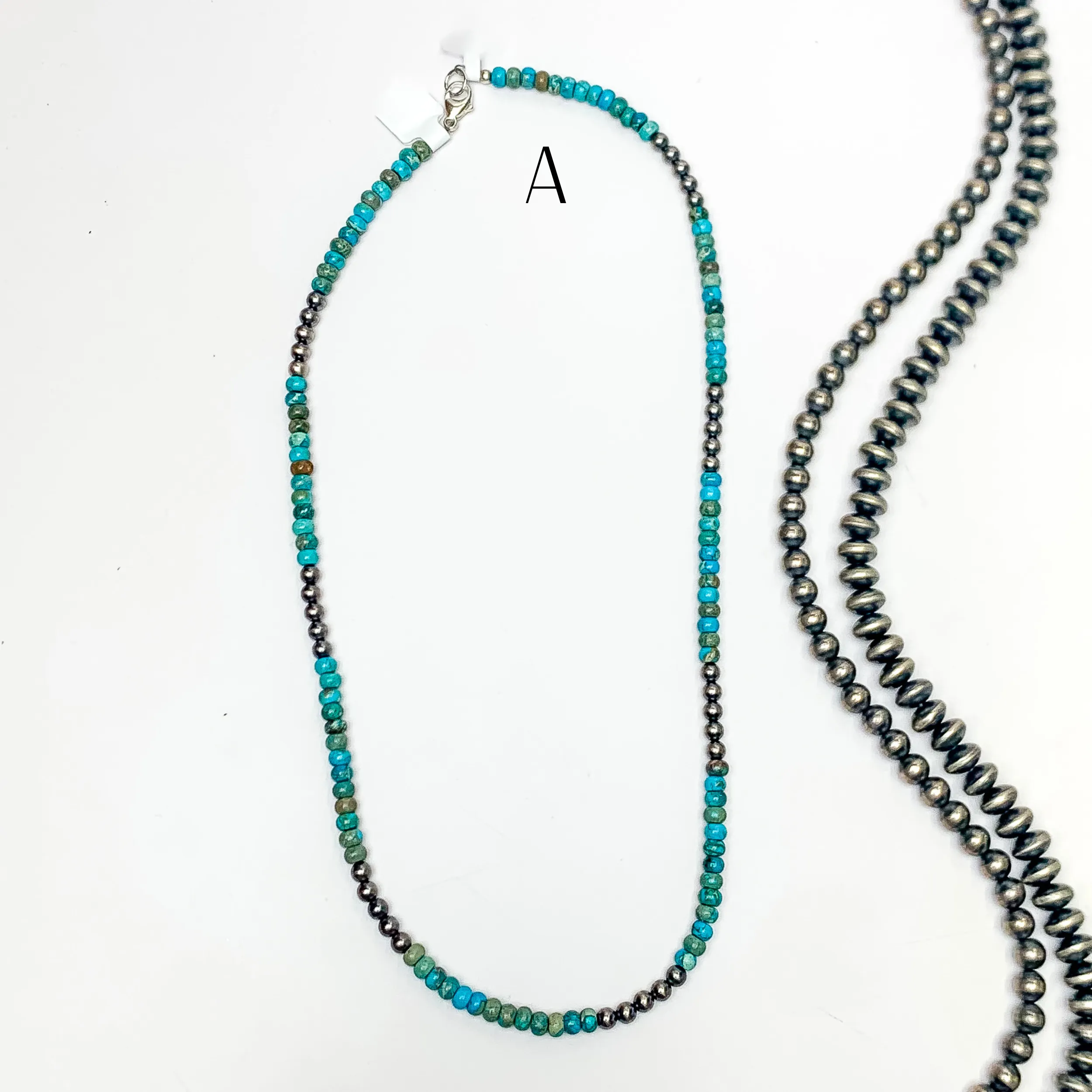 Corina Smith | Navajo Handmade Sterling Silver Kingman Turquoise Beaded Necklace with Navajo Pearl Spacers