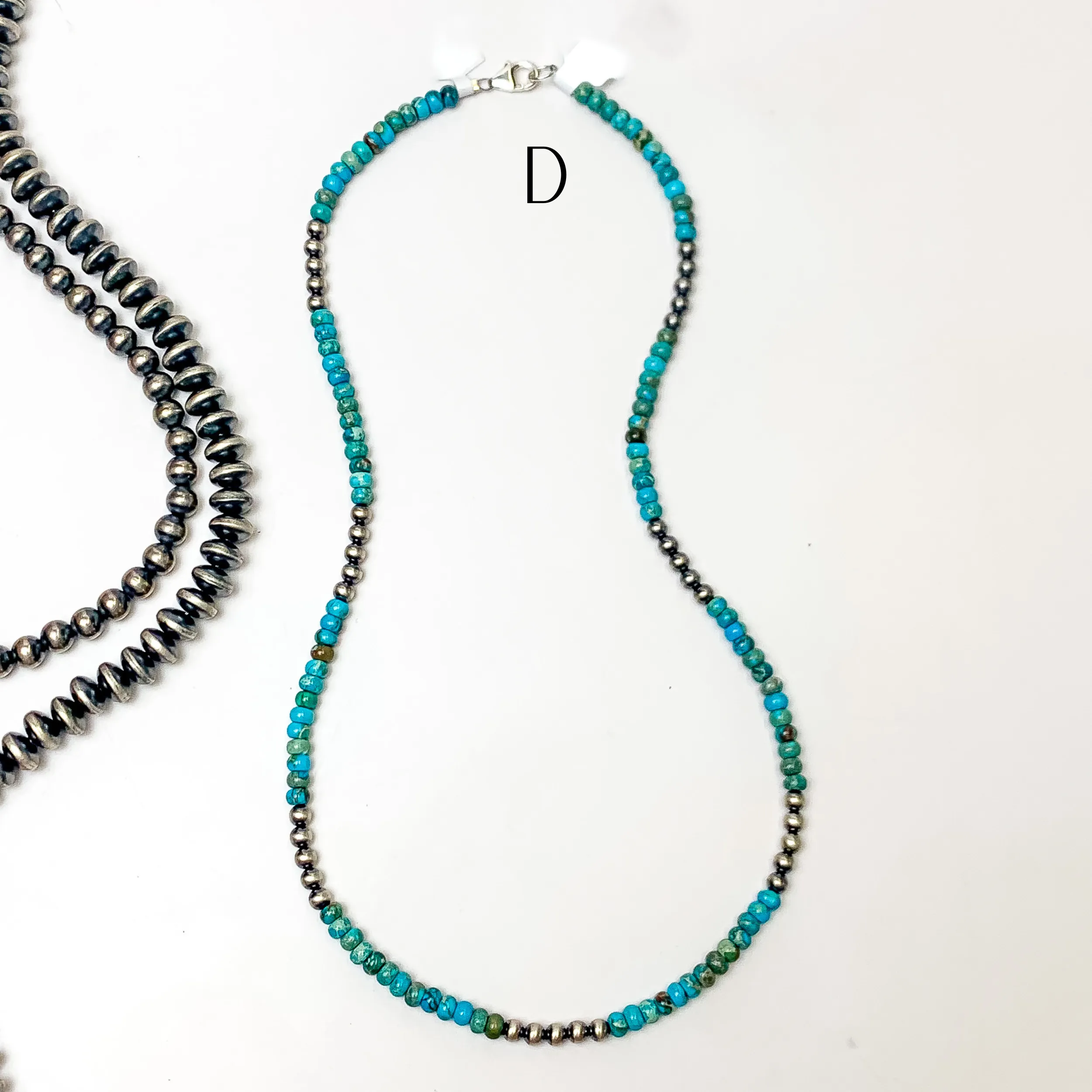 Corina Smith | Navajo Handmade Sterling Silver Kingman Turquoise Beaded Necklace with Navajo Pearl Spacers