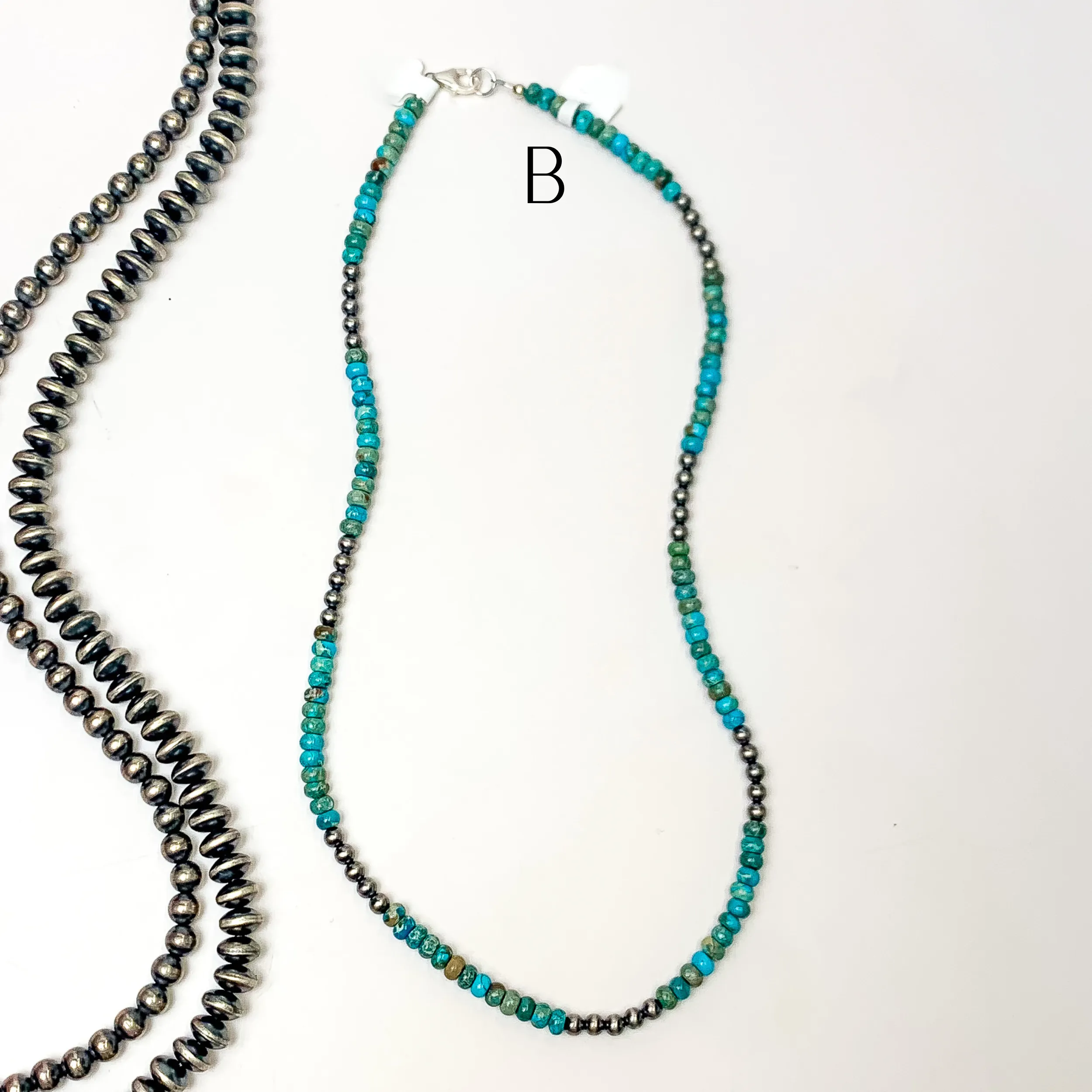 Corina Smith | Navajo Handmade Sterling Silver Kingman Turquoise Beaded Necklace with Navajo Pearl Spacers