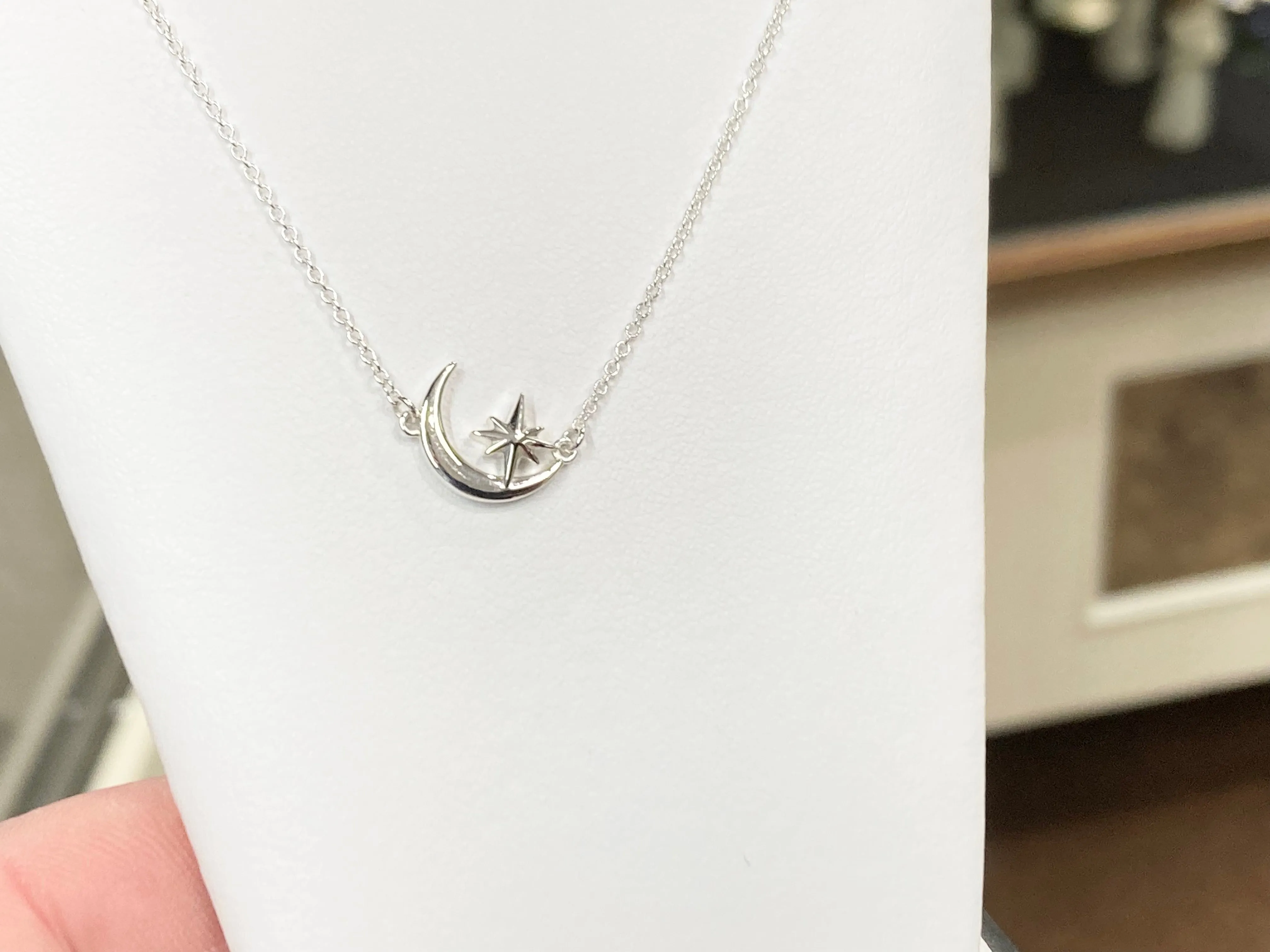 Crescent Moon And Star Silver Necklace