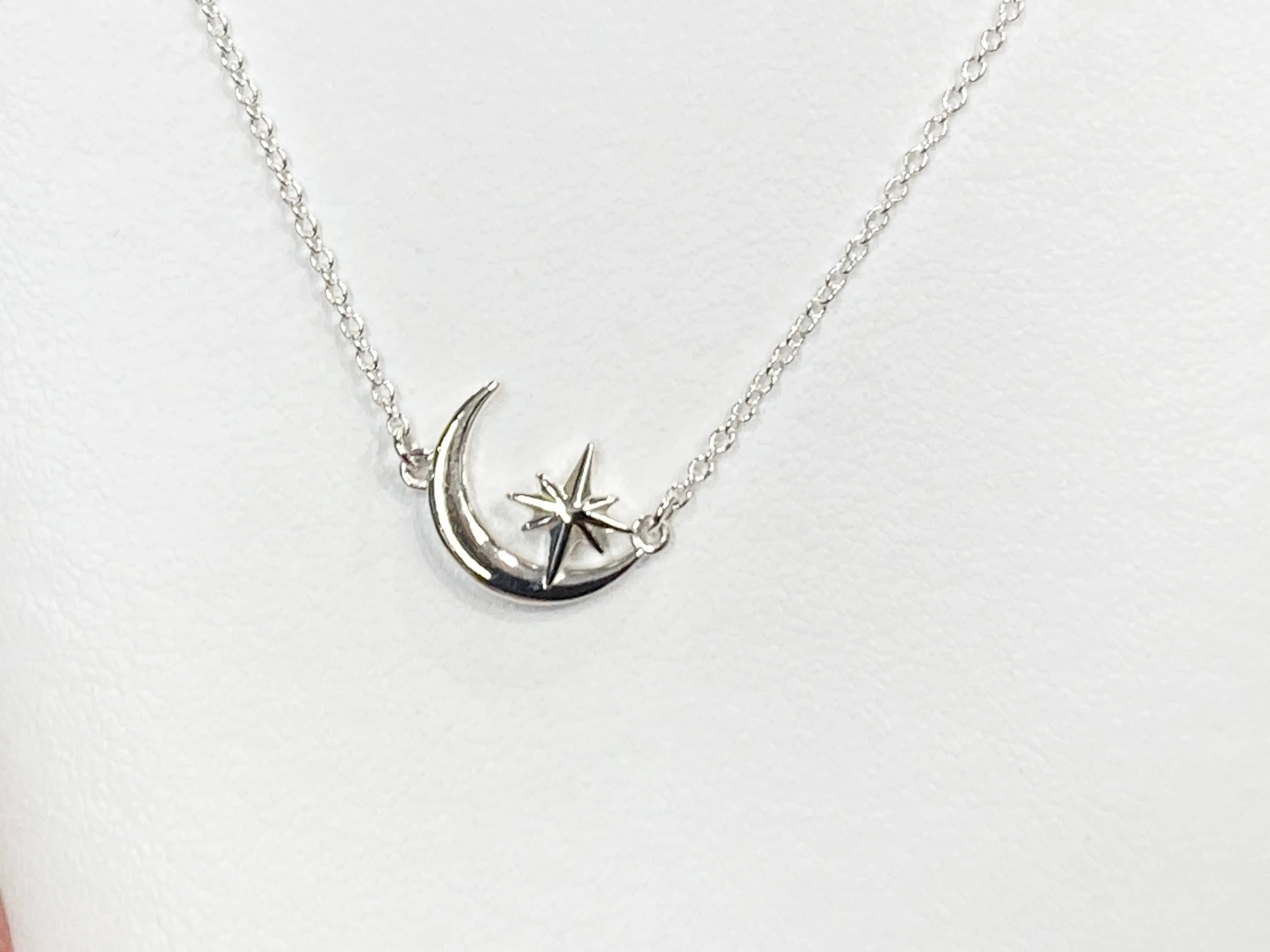 Crescent Moon And Star Silver Necklace