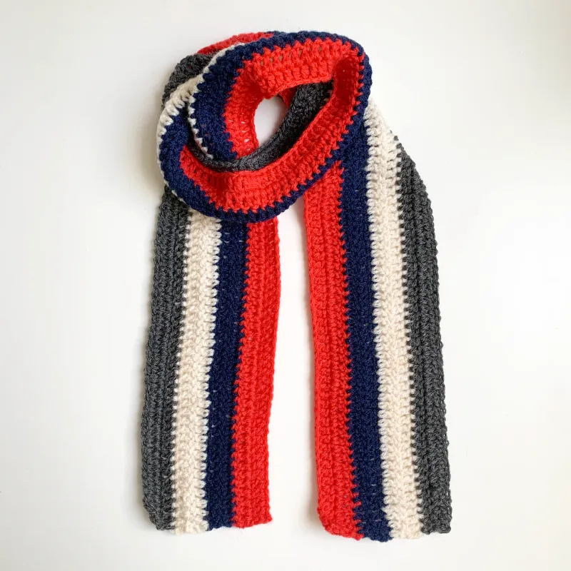 Crochet Scarf - Navy/Red