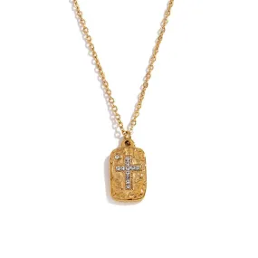 Cross Pendant Necklace –  Textured Chain for Women