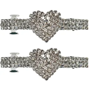 Crystal Love Set Of 2 Side Barrettes (Sterling Silvertone)