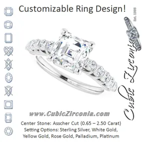 Cubic Zirconia Engagement Ring- The Alaia (Customizable Asscher Cut Style with Round Bar-set Accents)