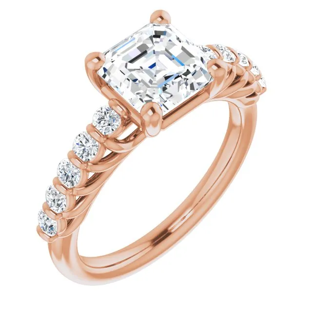 Cubic Zirconia Engagement Ring- The Alaia (Customizable Asscher Cut Style with Round Bar-set Accents)