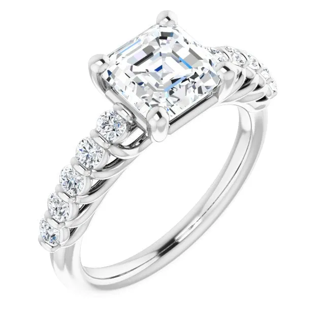 Cubic Zirconia Engagement Ring- The Alaia (Customizable Asscher Cut Style with Round Bar-set Accents)