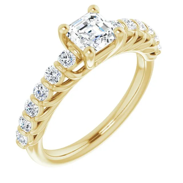 Cubic Zirconia Engagement Ring- The Alaia (Customizable Asscher Cut Style with Round Bar-set Accents)