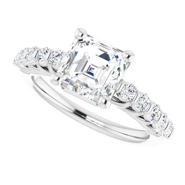 Cubic Zirconia Engagement Ring- The Alaia (Customizable Asscher Cut Style with Round Bar-set Accents)