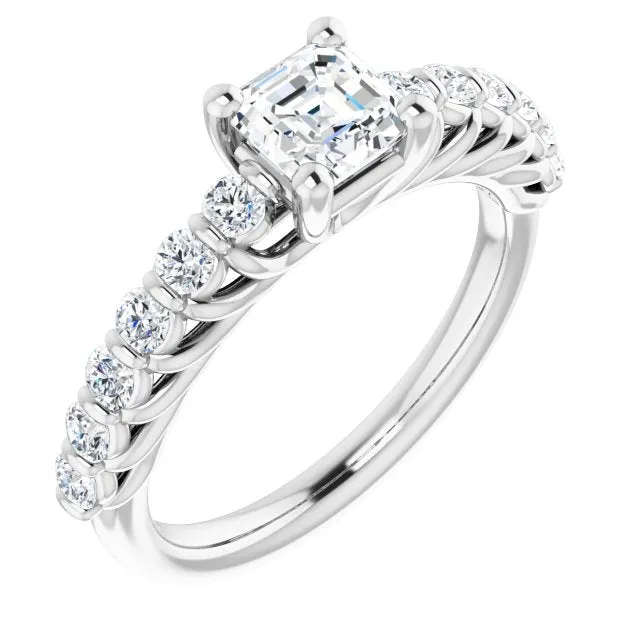 Cubic Zirconia Engagement Ring- The Alaia (Customizable Asscher Cut Style with Round Bar-set Accents)