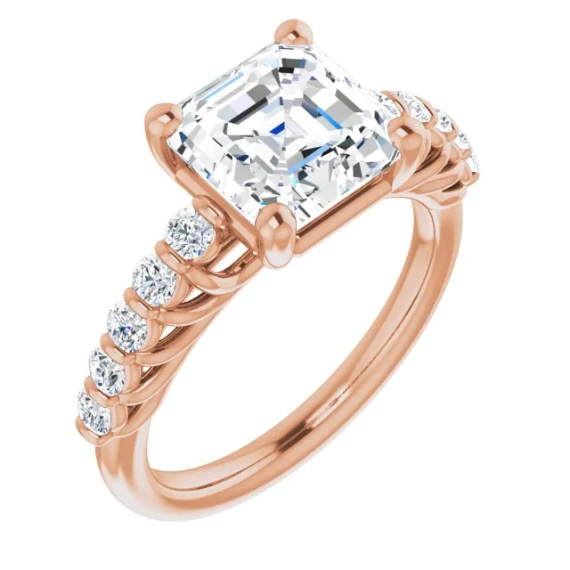 Cubic Zirconia Engagement Ring- The Alaia (Customizable Asscher Cut Style with Round Bar-set Accents)