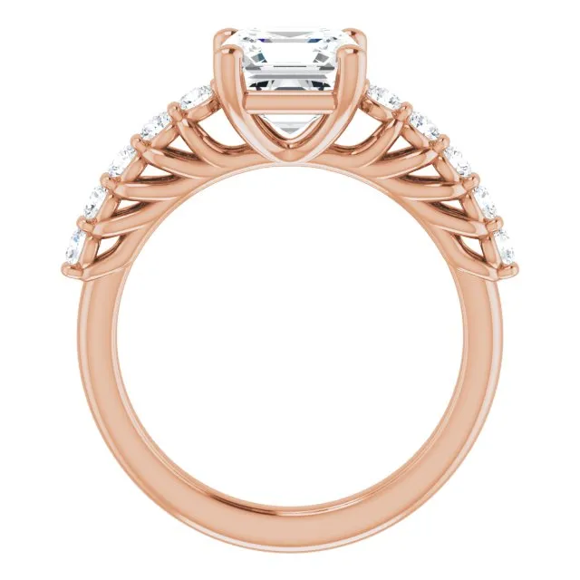 Cubic Zirconia Engagement Ring- The Alaia (Customizable Asscher Cut Style with Round Bar-set Accents)