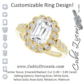 Cubic Zirconia Engagement Ring- The Berkley (Customizable Emerald Cut Design with Round-bezel Halo and Band Accents)