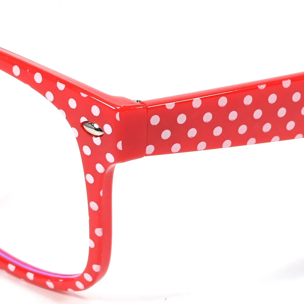 Cubojue Unisex Full Rim Square Red Polka Dot Tr 90 Hyperopic Reading Glasses