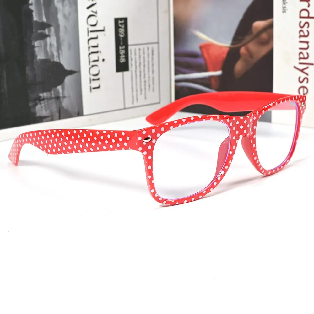 Cubojue Unisex Full Rim Square Red Polka Dot Tr 90 Hyperopic Reading Glasses