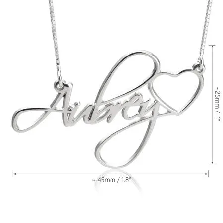 Customised Name Necklace with Heart - Silver