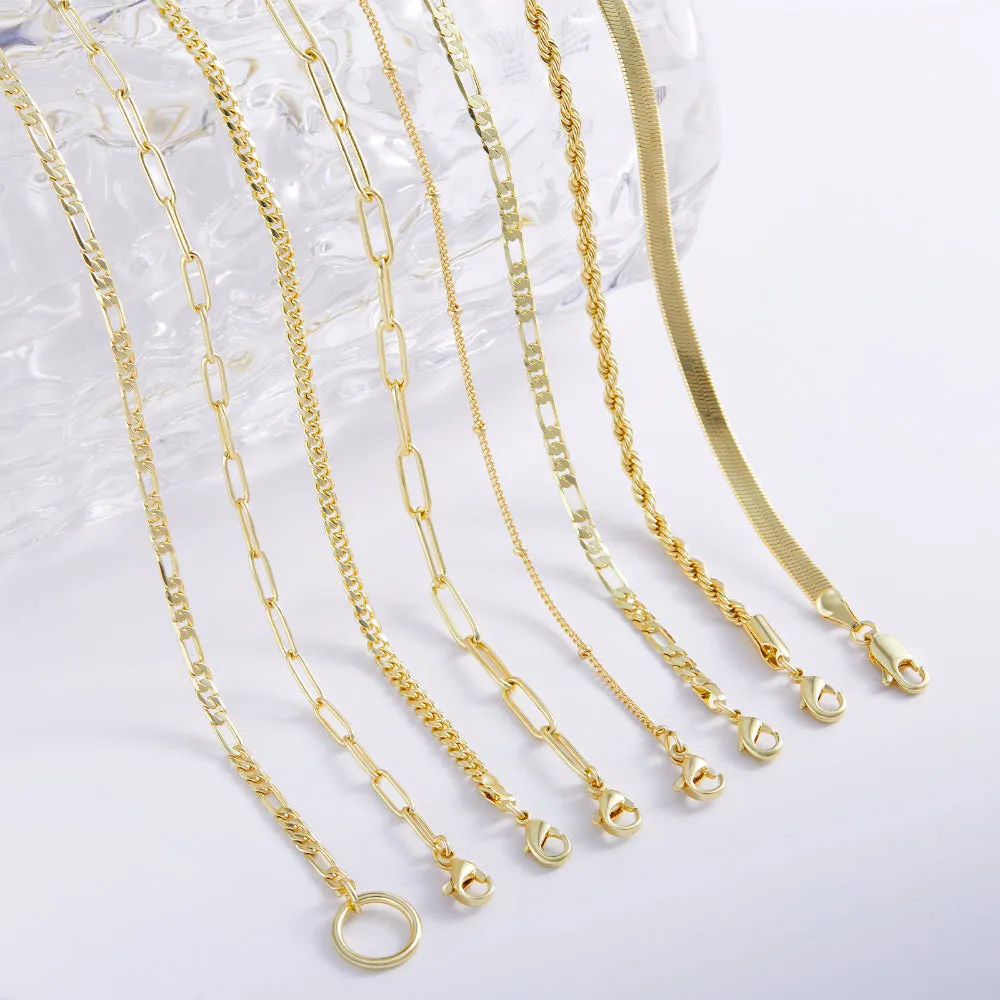 Dainty 14K Gold Layered Necklaces- Cuban Rope Paperclip