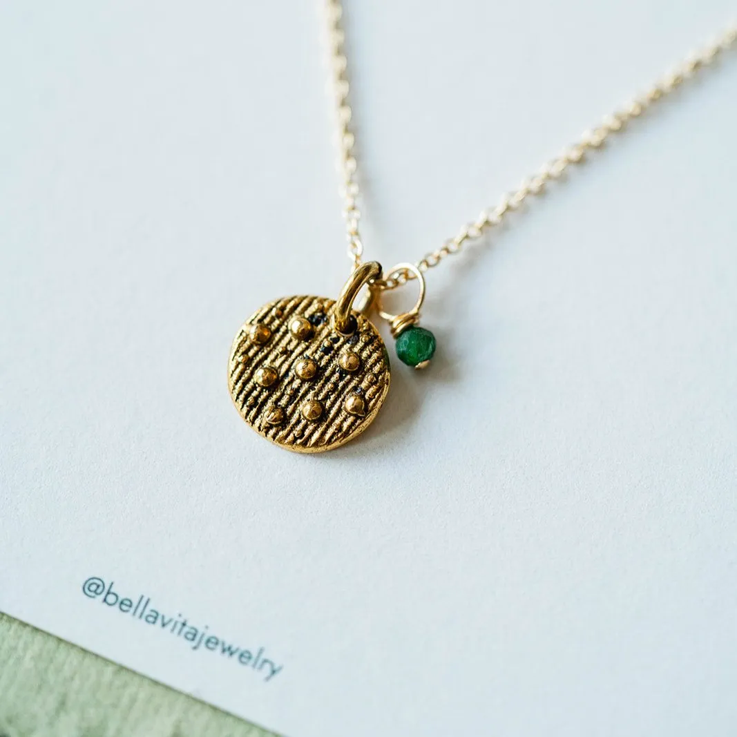 Dainty Birthstone Button Charm Necklace