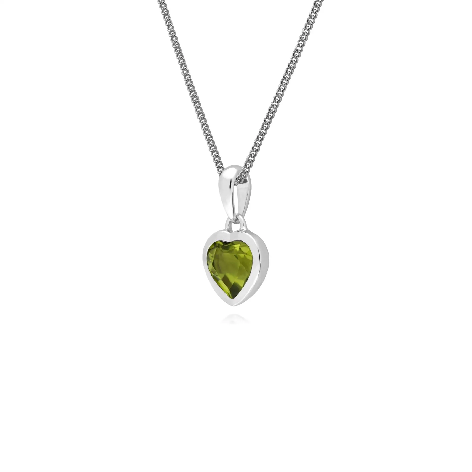 Damen Sterlingsilber Einzel Stein Peridot Herzanhänger an 45cm Kette