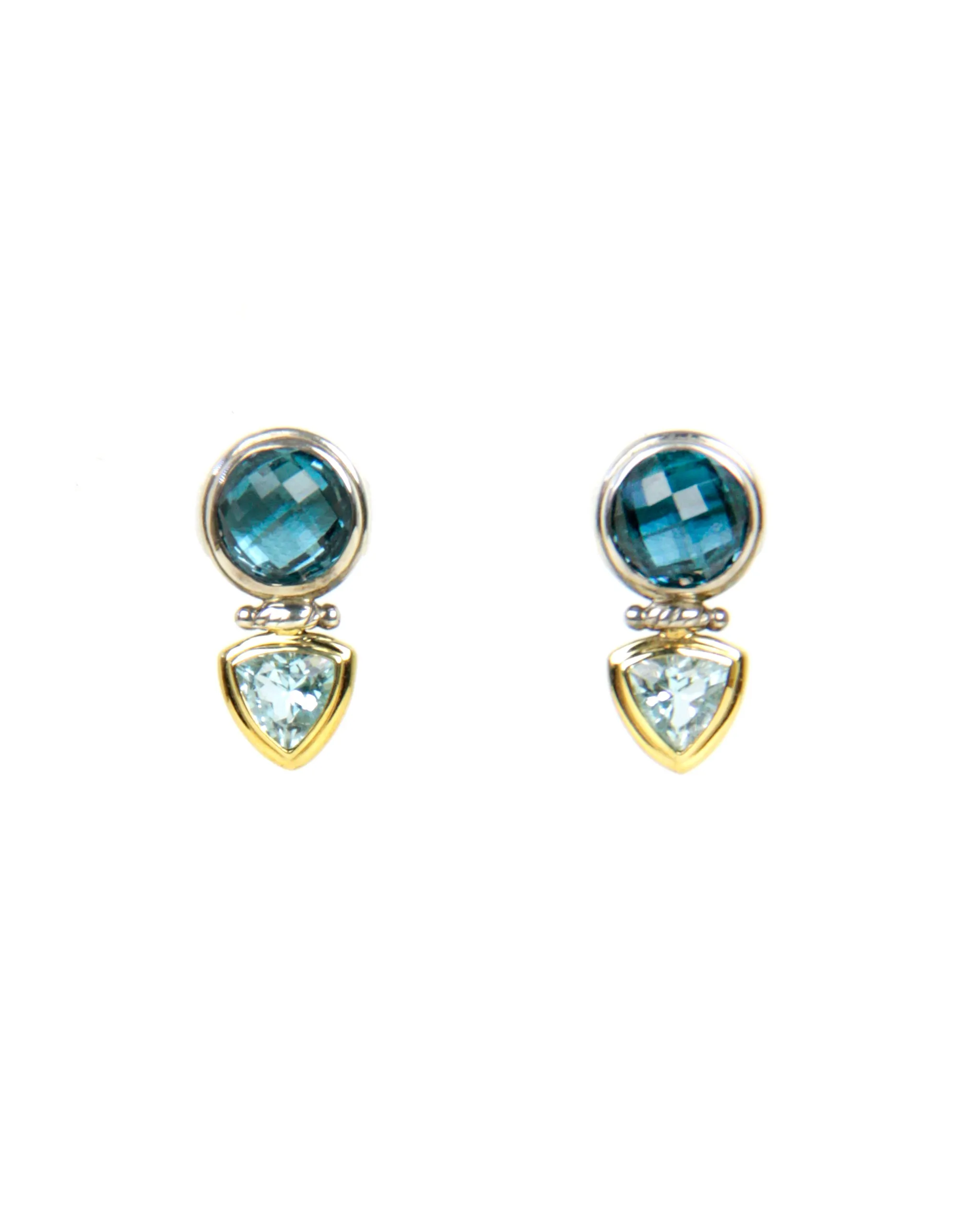 David Yurman Sterling 18K Yellow Gold Blue Topaz Renaissance Drop Earrings