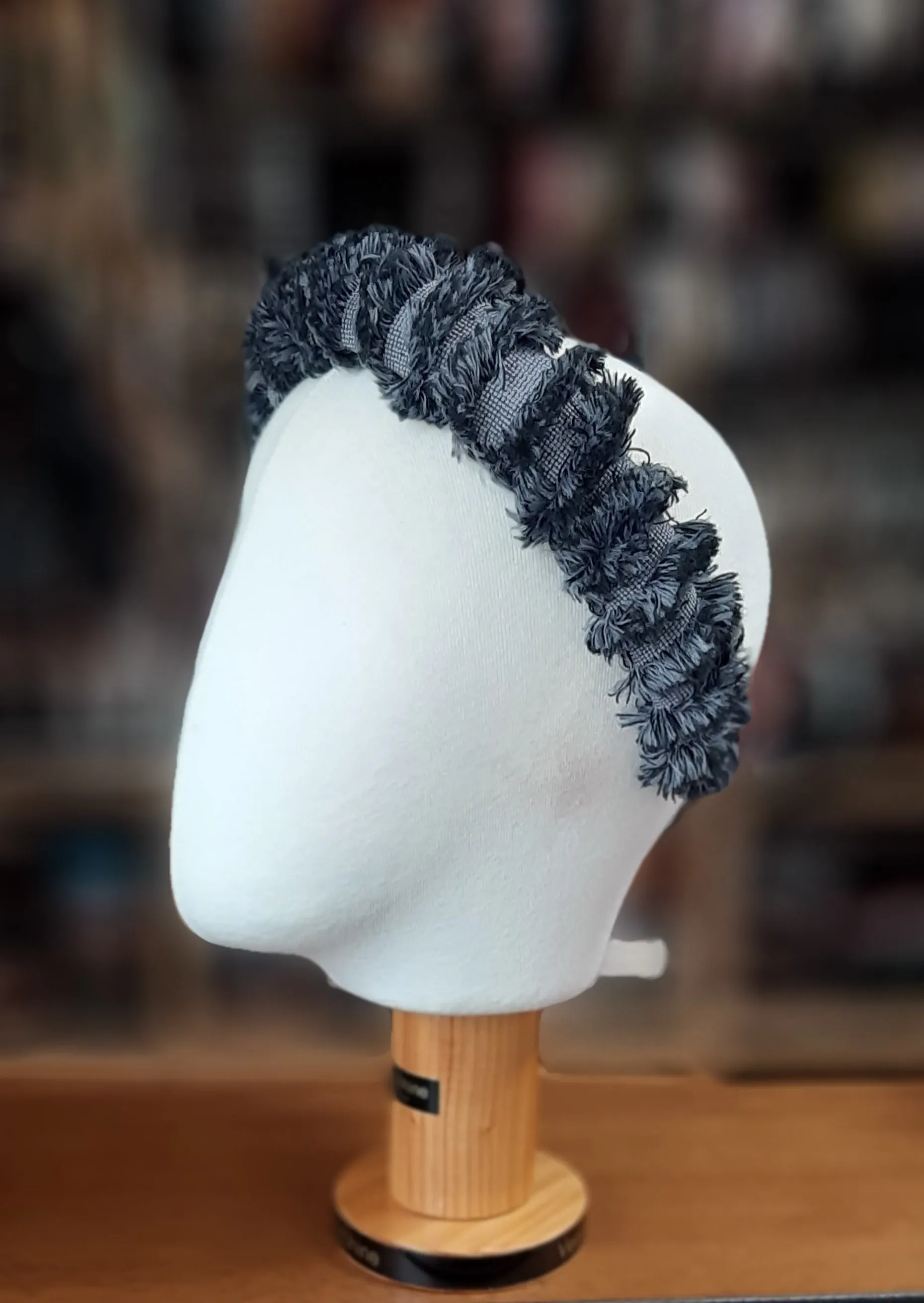 denim frayed edge padded wrap headband stylish hair accessory for women