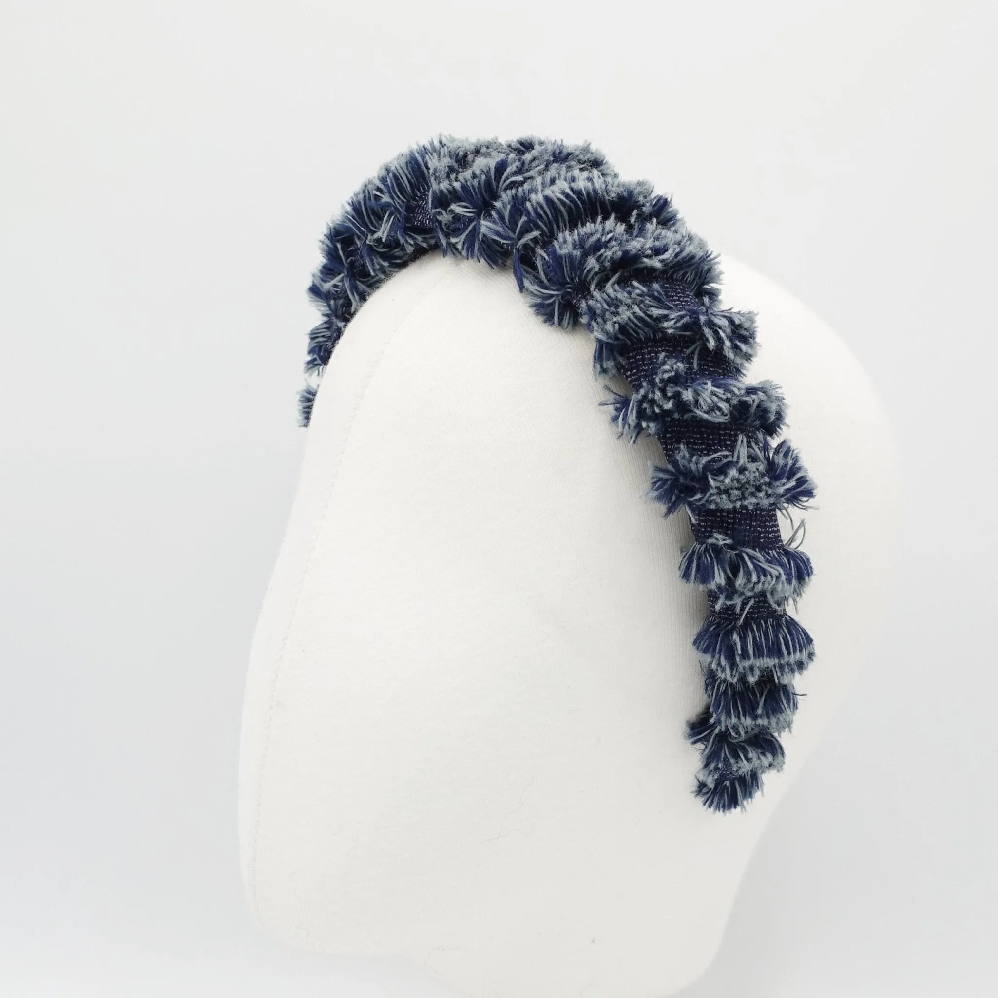 denim frayed edge padded wrap headband stylish hair accessory for women