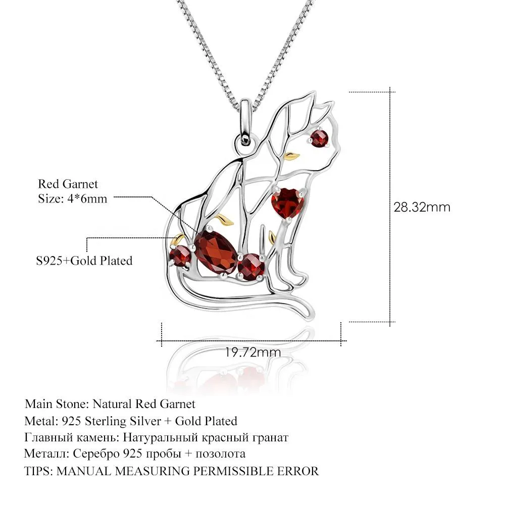 Designer Unique Cat Necklace Sterling Silver & REAL Gemstones!  Garnet, Topaz, Peridot