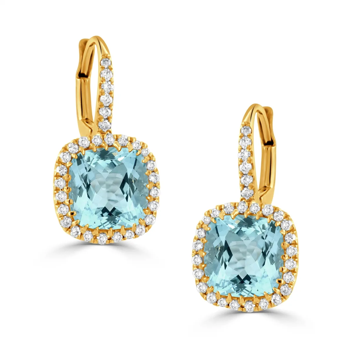 Doves 18K Yellow Gold Sky Blue Topaz with Diamond Halo Drop Earrings