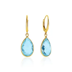 Drop Earrings Pear-Shaped Blue Topaz Briolettes in 14k Yellow Gold