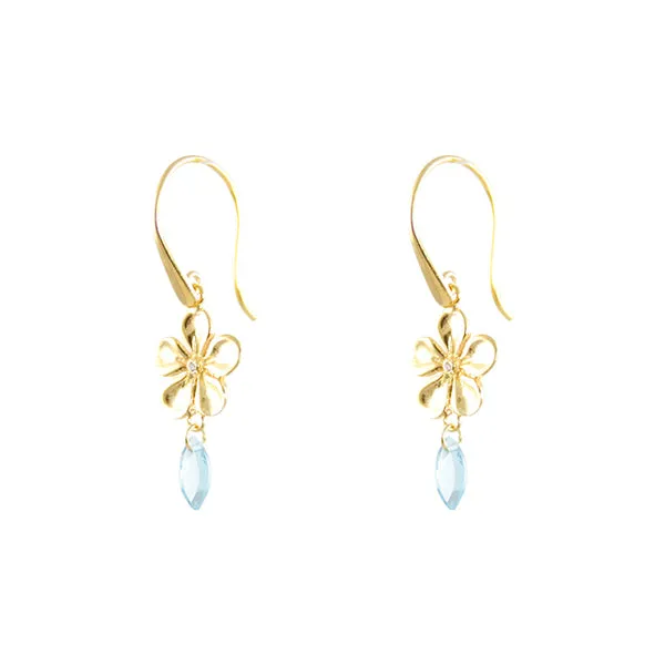 Earrings - Jali -JaJa Ni Flowers Blue Topaz Gold Plated Sterling Silver