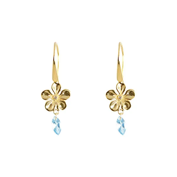 Earrings - Jali -JaJa Ni Flowers Blue Topaz Gold Plated Sterling Silver