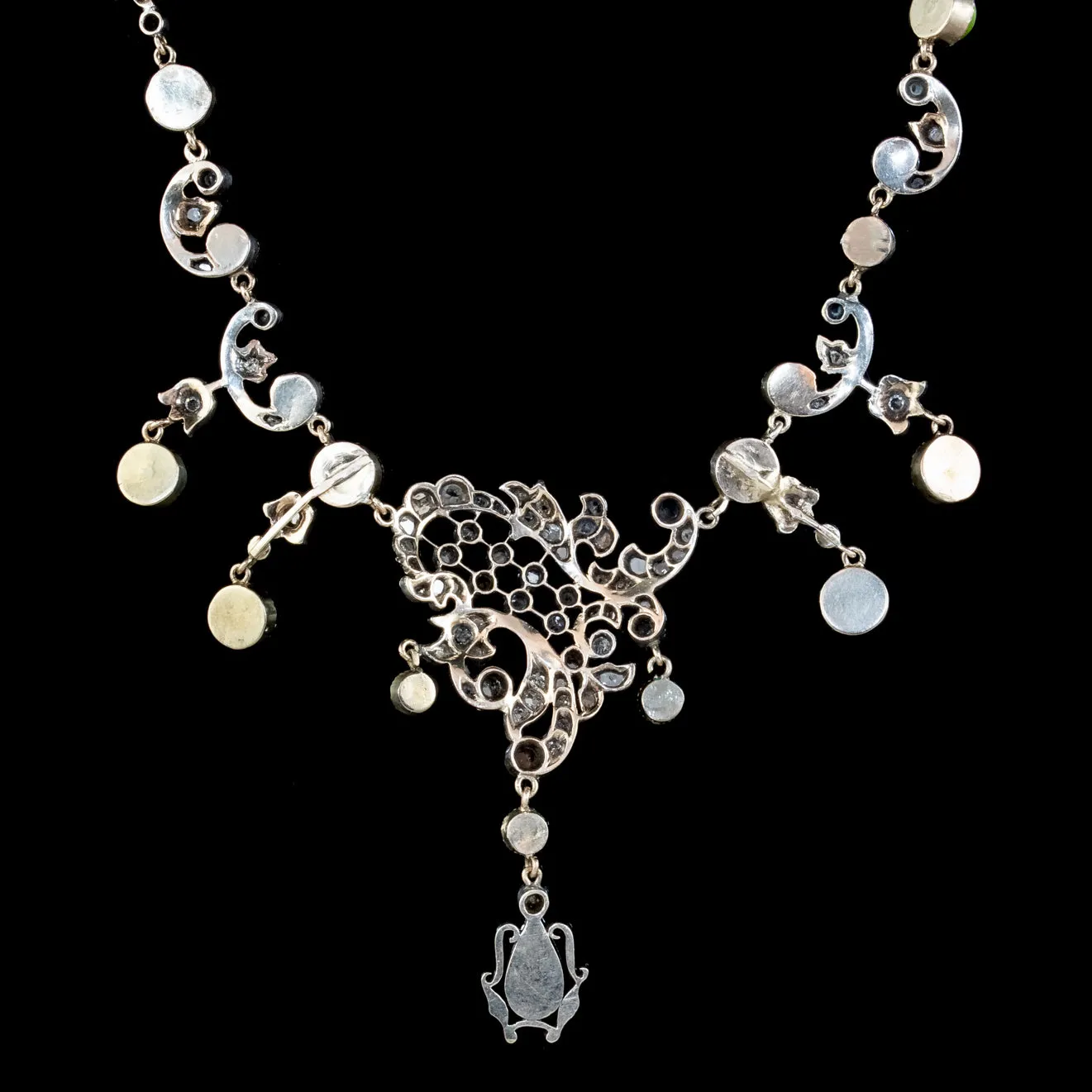 Edwardian Suffragette Garland Necklace Diamond Pearl Amethyst Peridot Silver Circa 1915