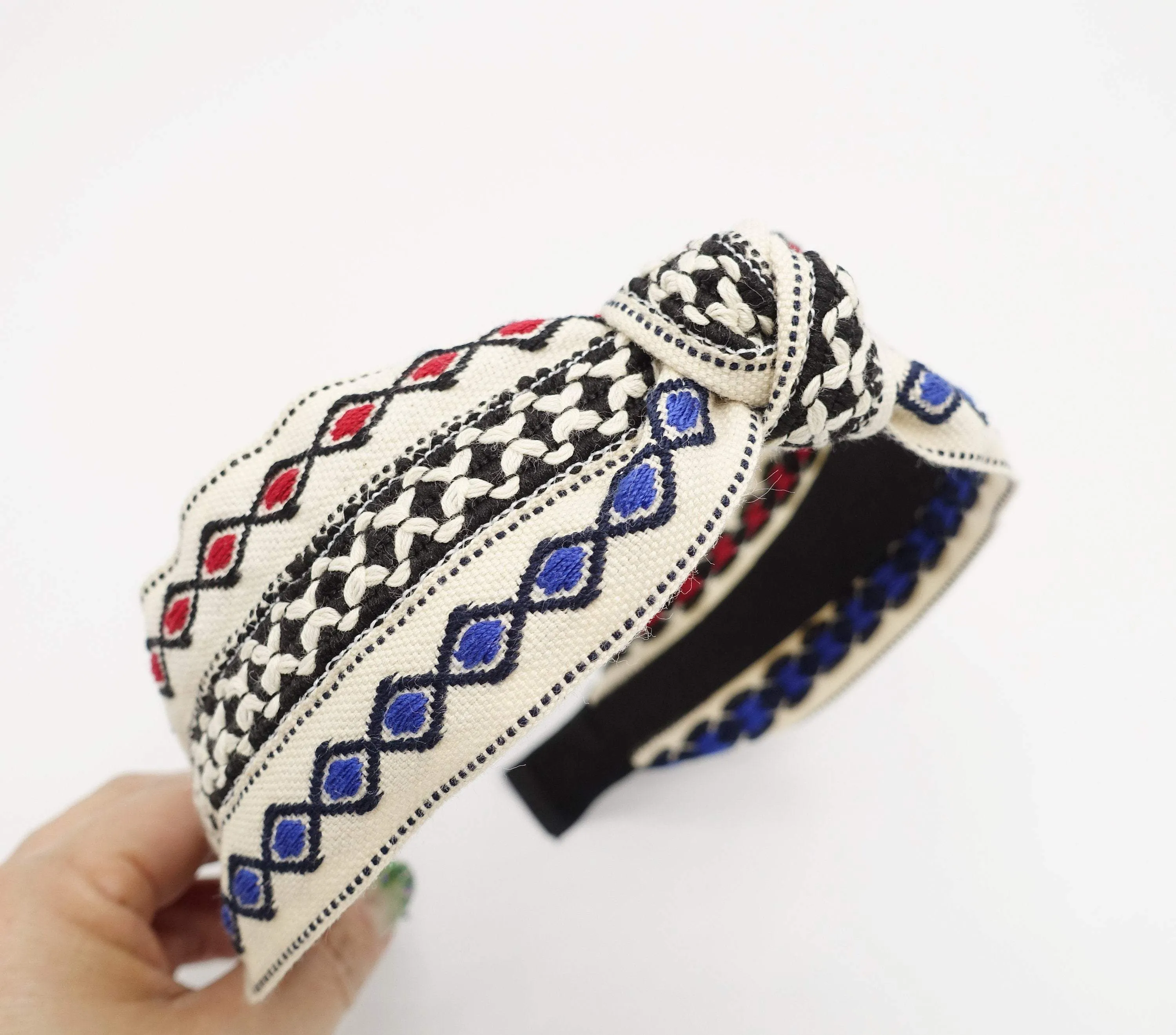 embroidered pattern headband bohemian top knot hairband stylish hair accessory for women