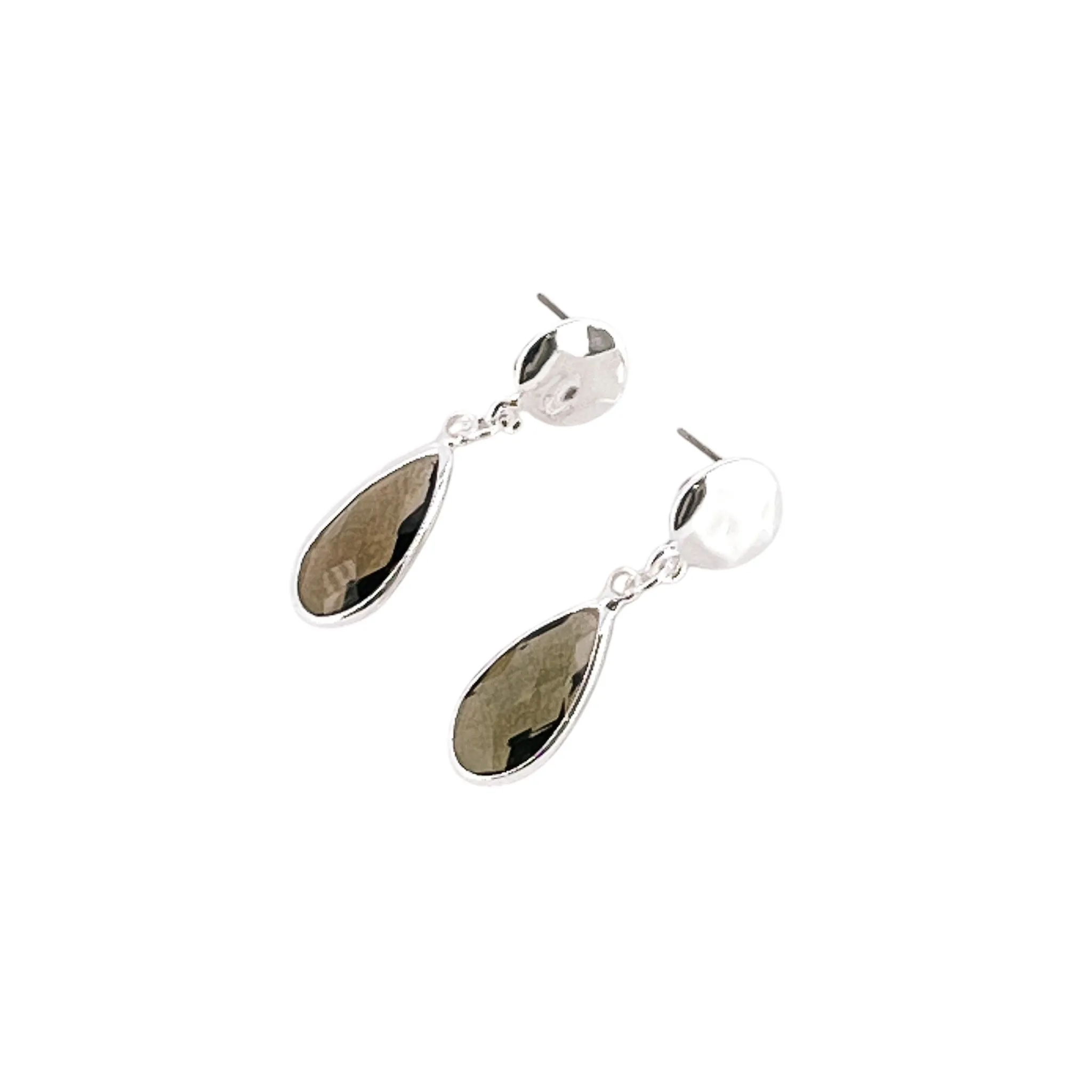 Envy Silver and Olive Teardrop Earrings