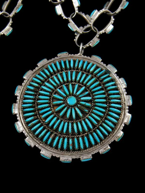 Estate Native Jewelry Sterling Silver Turquoise Reversible Pendant