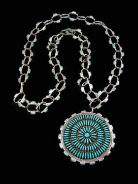 Estate Native Jewelry Sterling Silver Turquoise Reversible Pendant