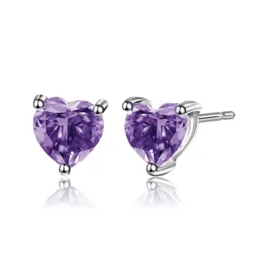 European Natural Gemstone Solitaire Heart Shape Sterling Silver Studs Earrings for Women