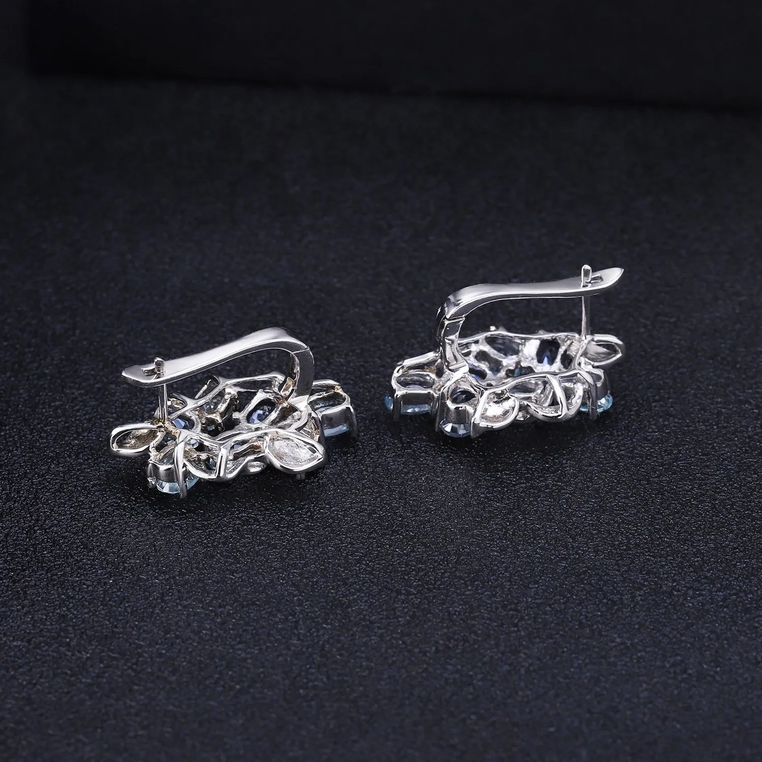 European Vintage Style Inlaid Natural Topaz Flower Garden Design Silver Studs Earrings for Women