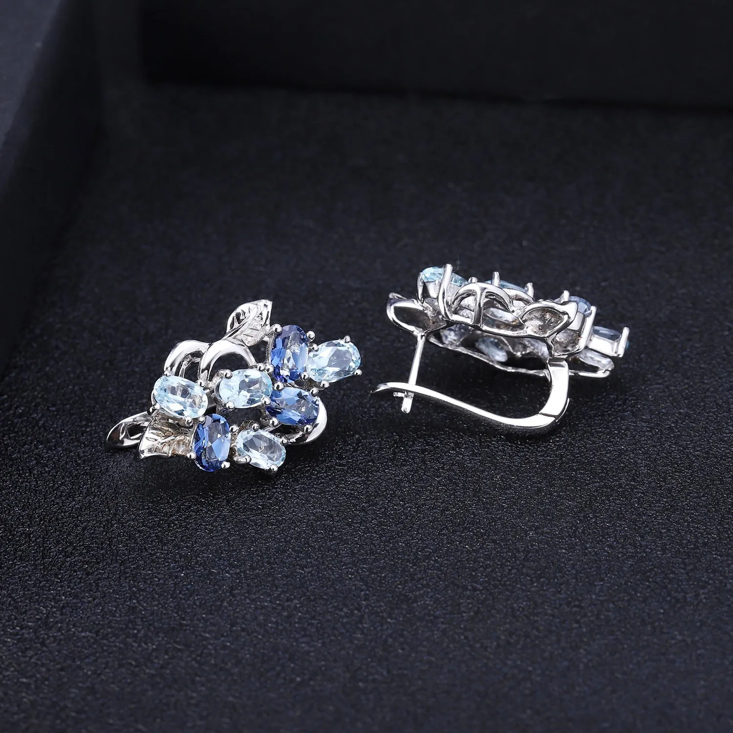 European Vintage Style Inlaid Natural Topaz Flower Garden Design Silver Studs Earrings for Women