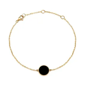 FANCIME Black Onyx Round 14K Solid Yellow Gold Bracelet