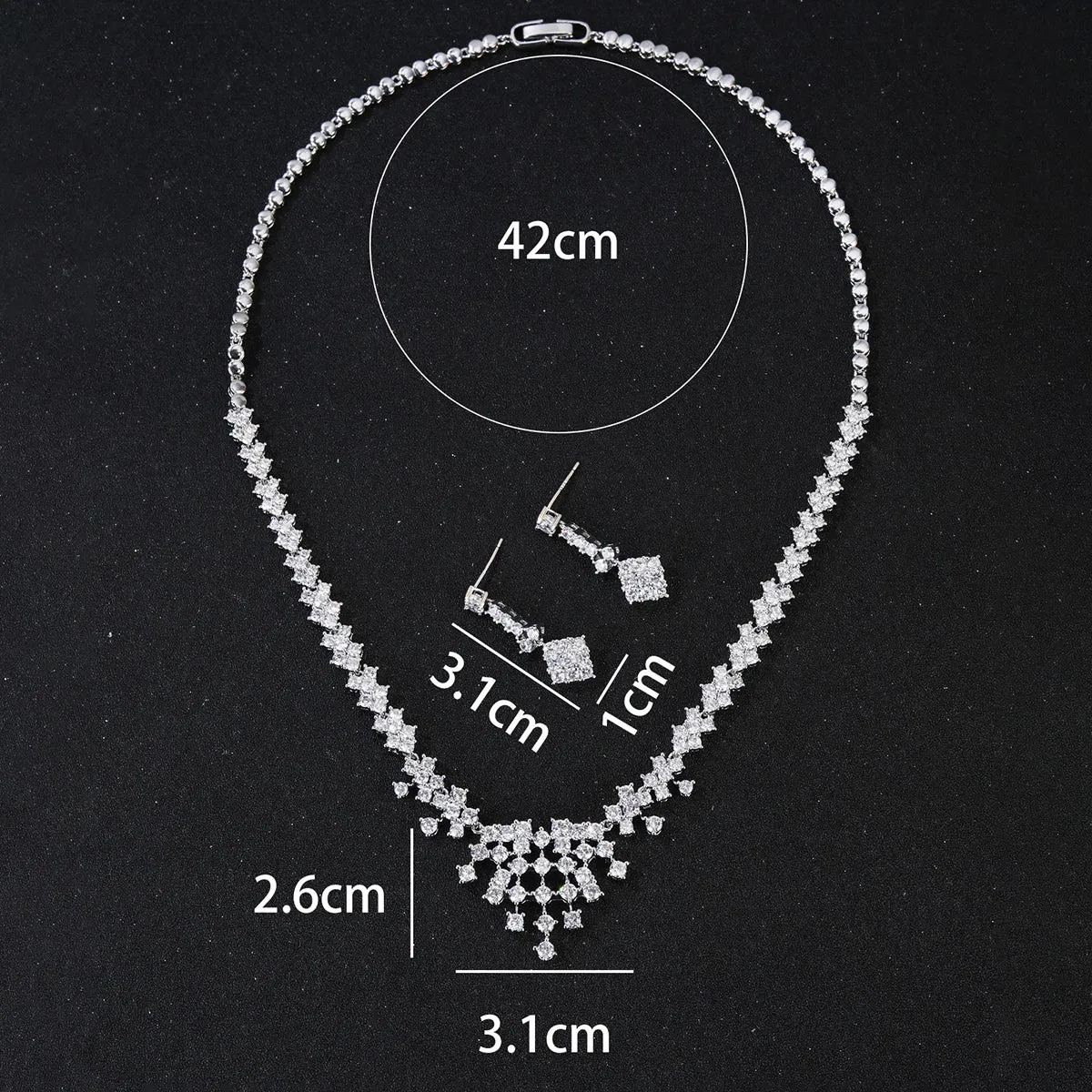 Fashion Simple Crystal Cubic Zirconia Drop Earrings Necklace Set For Women Jewelry Bridal Wedding Accessories CN10750