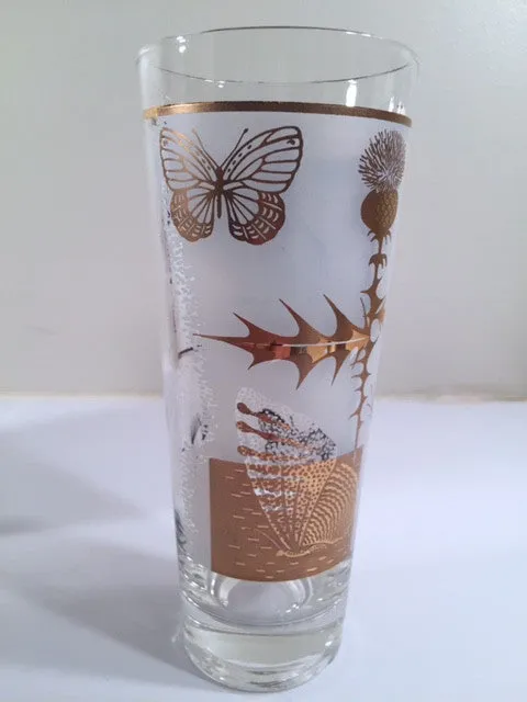 Federal - Mid-Century Frosted 22-Karat Golden Foliage Tall Collins Glasses (Set 6)