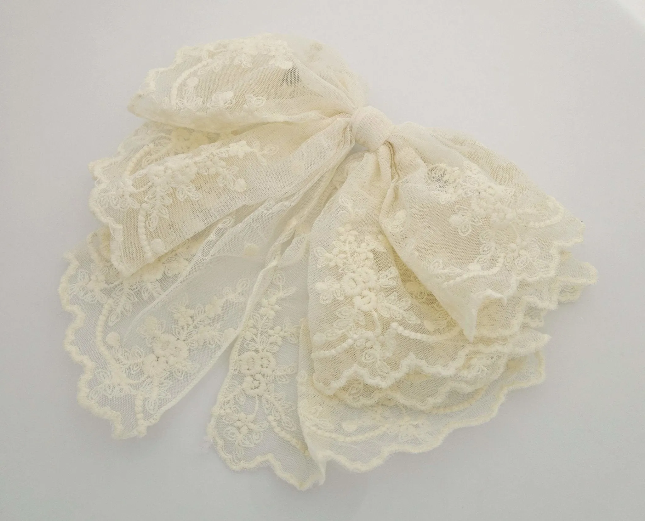 floral lace drape bow translucent mesh bow hair accessory for woman