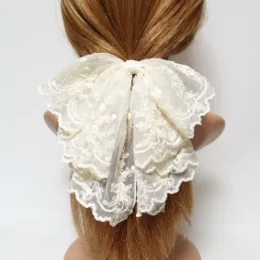 floral lace drape bow translucent mesh bow hair accessory for woman