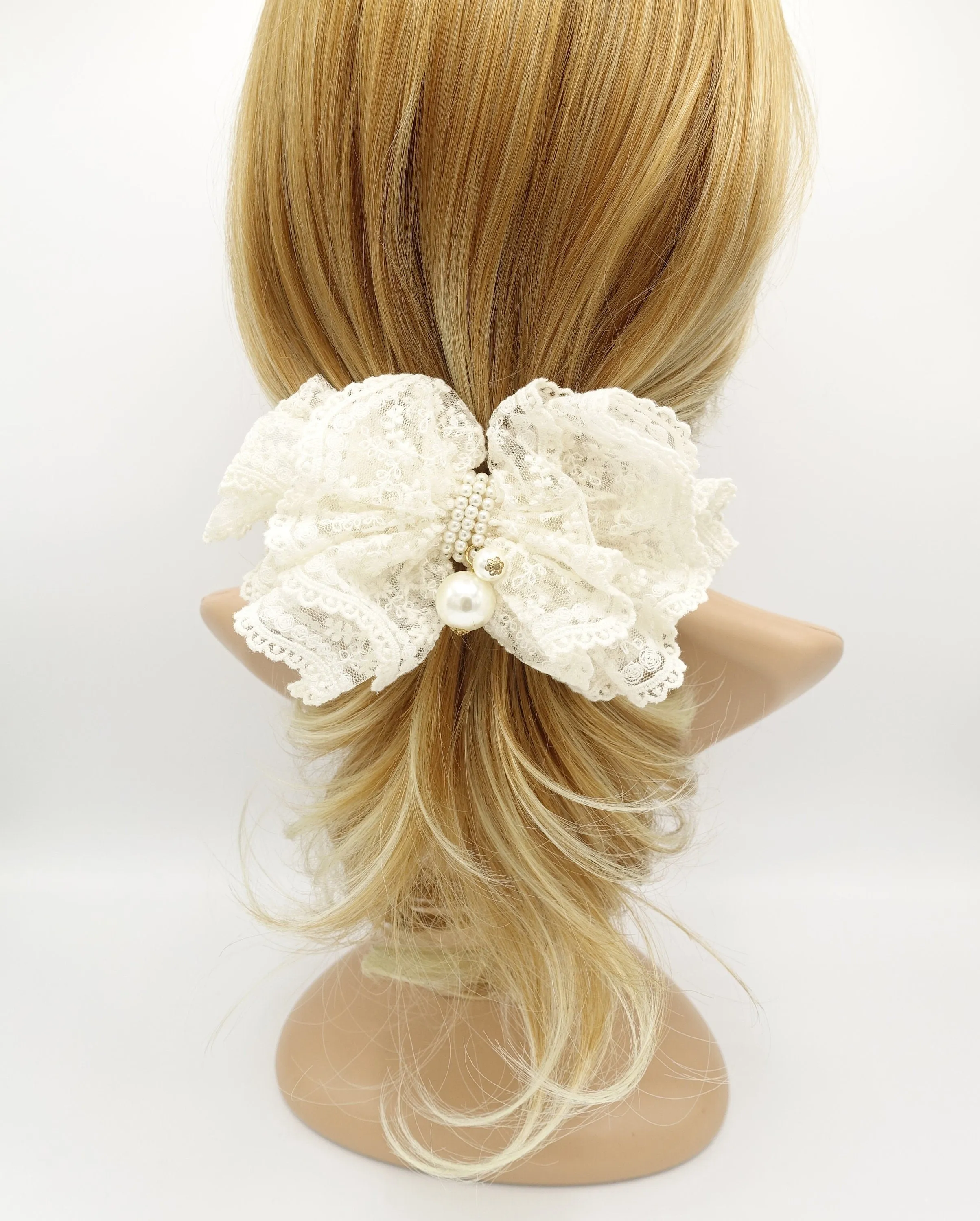 Floral lace layered bow french hair barrette elegant women hair accessory