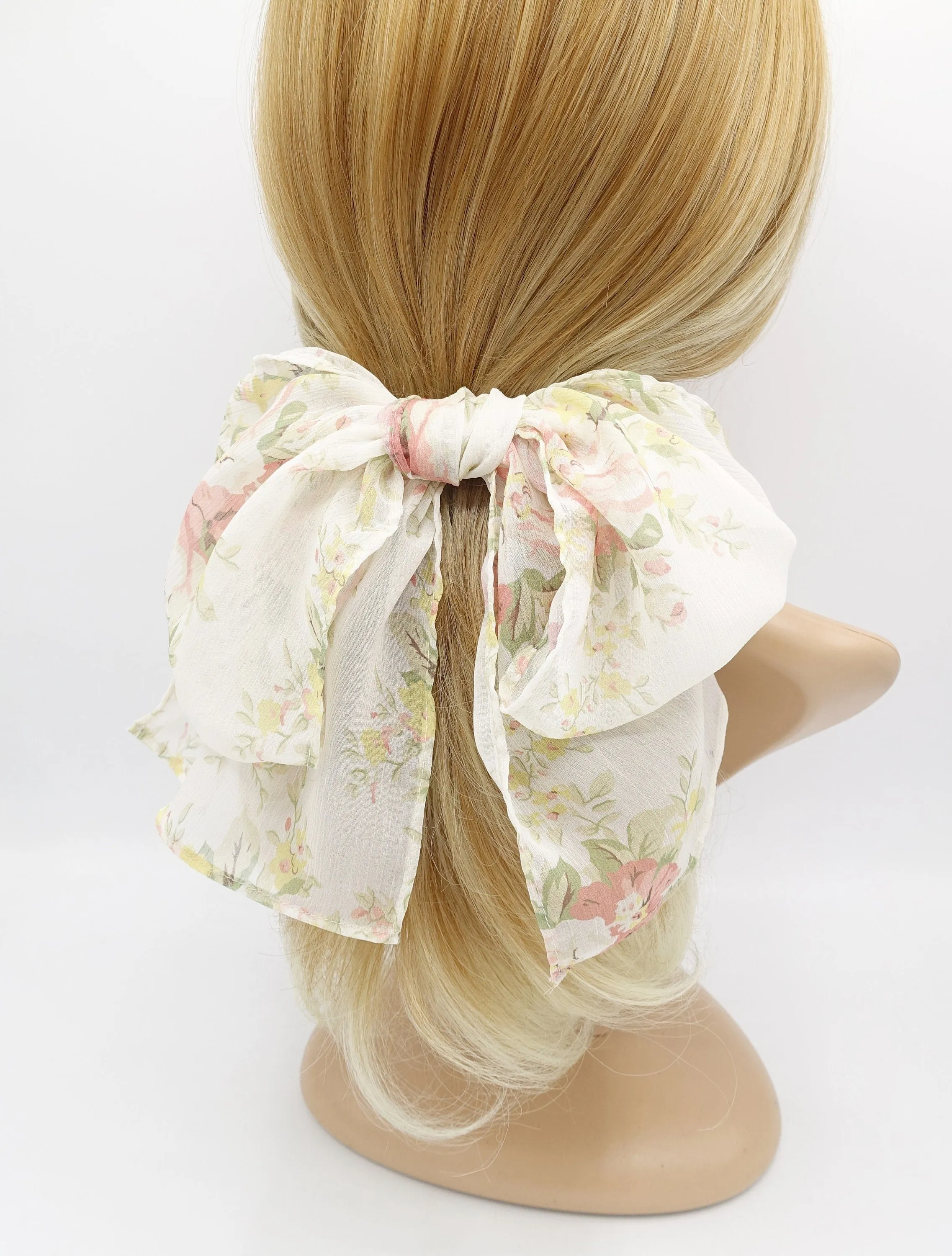 floral rolled hem chiffon hair bow barrette accessory for women