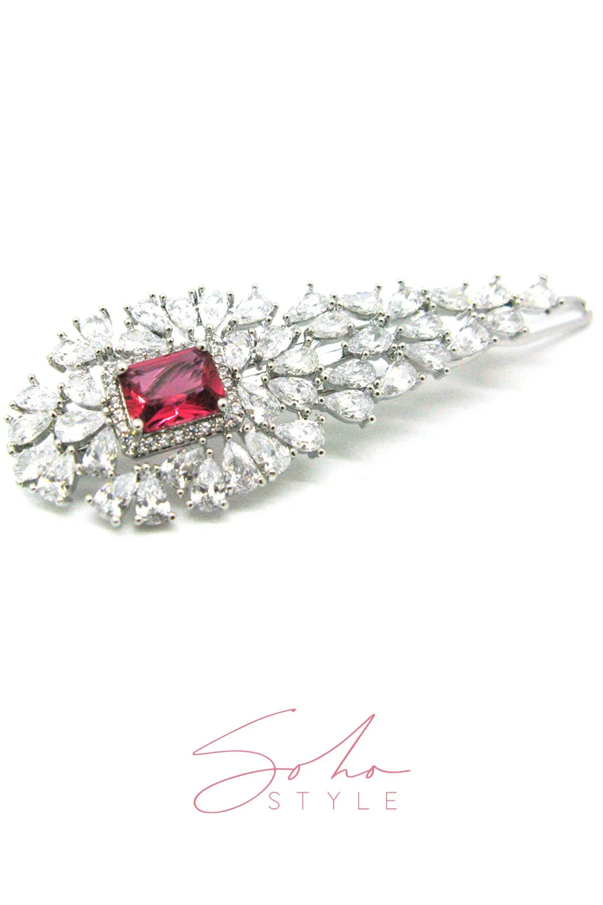 Flounder Middle Ruby Stone Hair Barrette