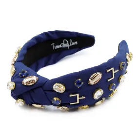 Football Jeweled Knot Headband (Blue)