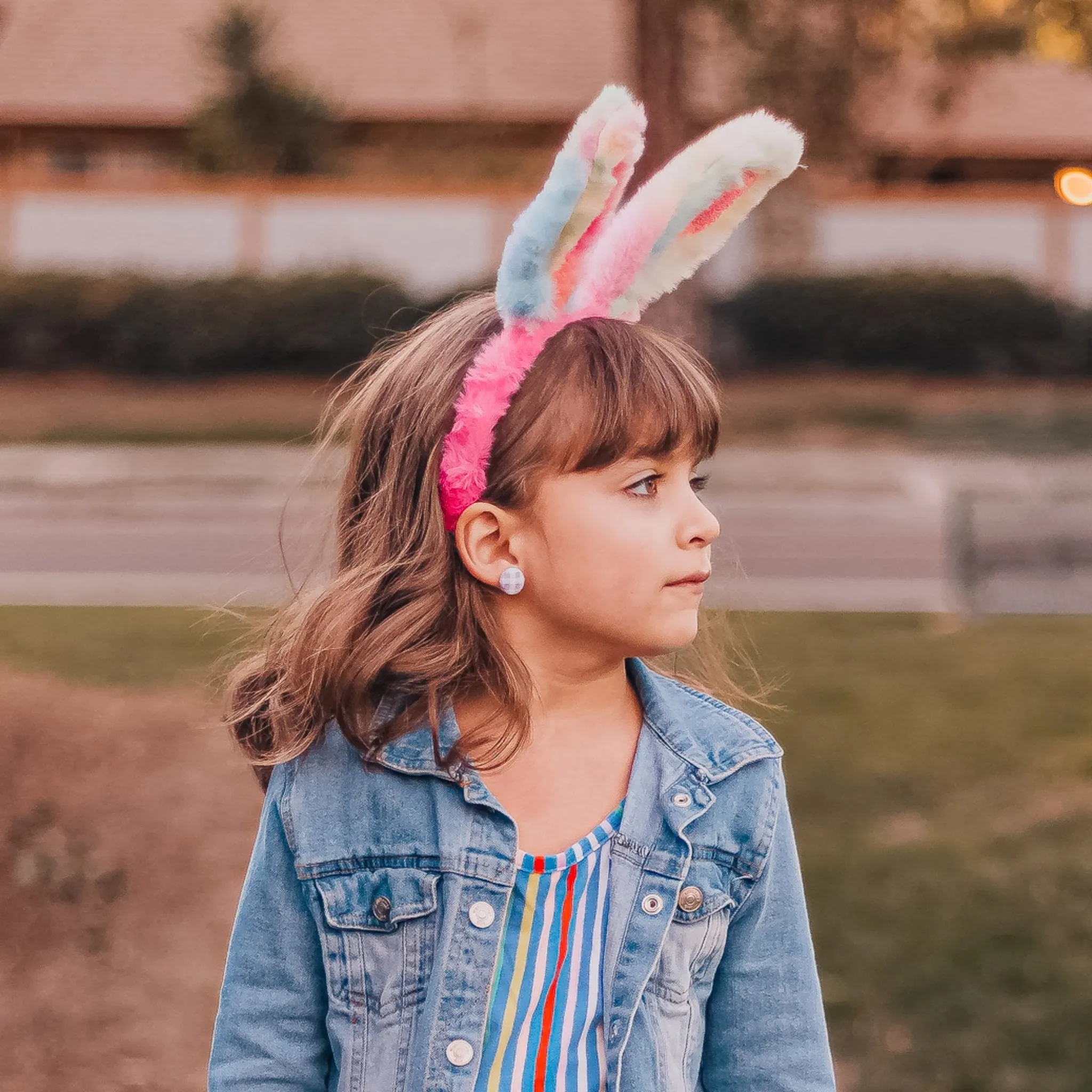 Fuzzy Rainbow Tie Dye Glitter Bunny Ears Easter Headband